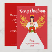 Angel Merry Christmas Red Green Wreath Wings Naam Feestdagenkaart (Voorkant / Achterkant)