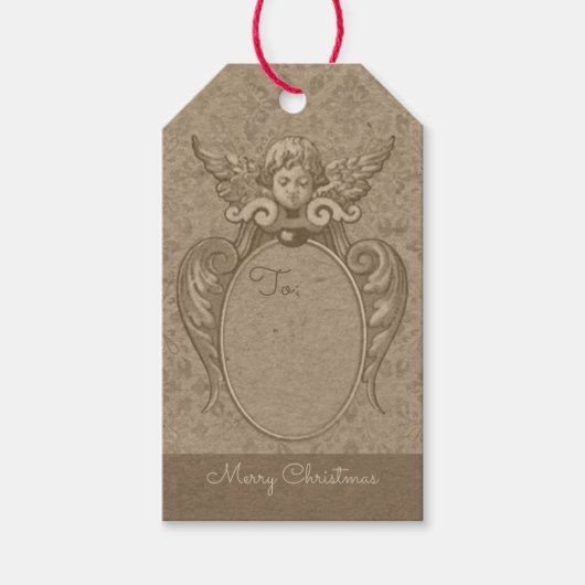 Angel met acanthus verlaat lijst CC0865 Kerstmis Cadeaulabel (Voorkant)