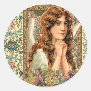  Angel met bloemen Ronde Sticker