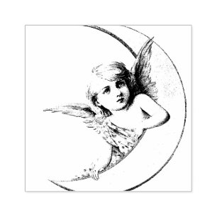 ANGEL MET CRESCENT MOON RUBBER STAMP RUBBERSTEMPEL
