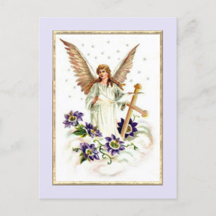 Angel met Cross and Clematis Flowers Briefkaart