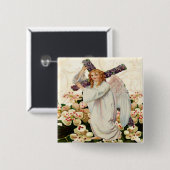 Angel met Cross-Button Vierkante Button 5,1 Cm (Voorkant /achterkant)