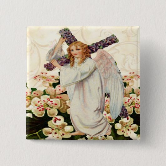 Angel met Cross-Button Vierkante Button 5,1 Cm (Voorkant)