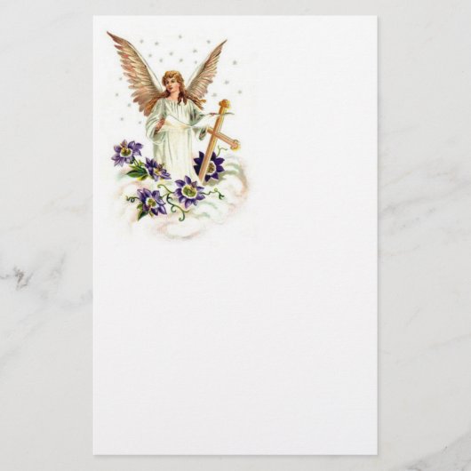 Angel met Cross en Clematis Flowers Briefpapier (Voorkant)