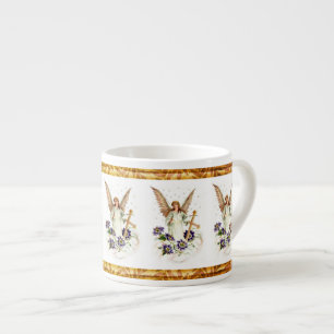 Angel met Cross en Clematis Flowers Espresso Kop