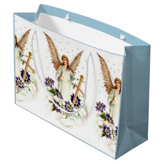 Angel met Cross en Clematis Flowers Groot Cadeauzakje (Achterkant Gekanteld)