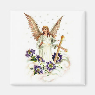 Angel met Cross en Clematis Flowers Magneet