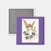 Angel met Cross en Clematis Flowers Magnet (Voorkant / Achterkant)