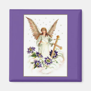 Angel met Cross en Clematis Flowers Magnet