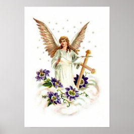 Angel met Cross en Clematis Flowers Poster