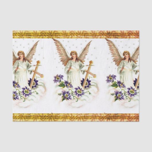 Angel met Cross en Clematis Flowers Tissuepapier (Voorkant)