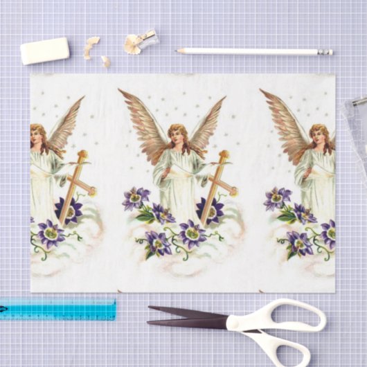Angel met Cross en Clematis Flowers Tissuepapier (Craft)
