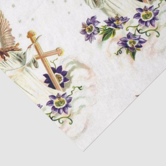 Angel met Cross en Clematis Flowers Tissuepapier (Detail)