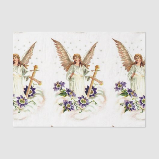 Angel met Cross en Clematis Flowers Tissuepapier (Voorkant)