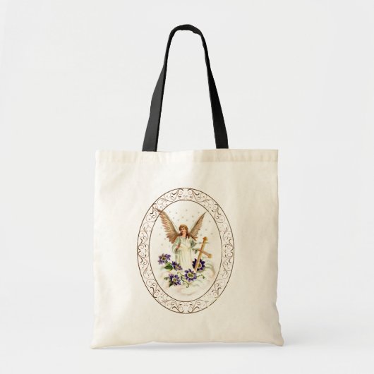 Angel met Cross en Clematis Flowers Tote Bag (Voorkant)