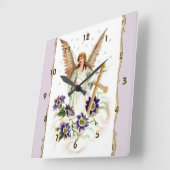 Angel met Cross en Clematis Flowers Vierkante Klok (Hoek)