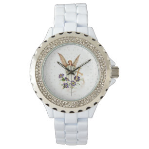 Angel met Cross en Clematis Flowers Watch Horloge