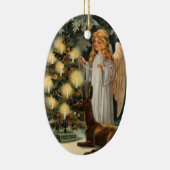 Angel met Der en kerstboomkaarsen Keramisch Ornament (Rechts)