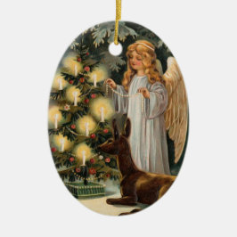 Angel met Der en kerstboomkaarsen Keramisch Ornament