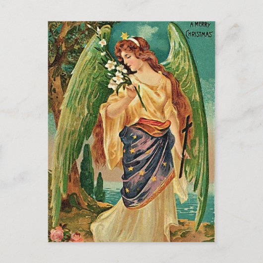 Angel met een bloemetaftakking briefkaart (Voorkant)