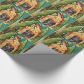 Angel met een bloemetaftakking cadeaupapier (Hoek)