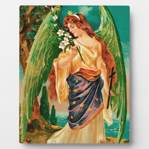 Angel met een bloemetaftakking fotoplaat