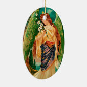 Angel met een bloemetaftakking keramisch ornament (Rechts)