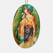 Angel met een bloemetaftakking keramisch ornament (Links)