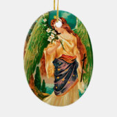 Angel met een bloemetaftakking keramisch ornament (Achterkant)