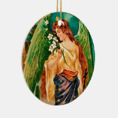 Angel met een bloemetaftakking keramisch ornament (Rechts)