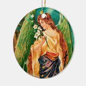 Angel met een bloemetaftakking keramisch ornament (Links)