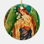 Angel met een bloemetaftakking keramisch ornament (Achterkant)