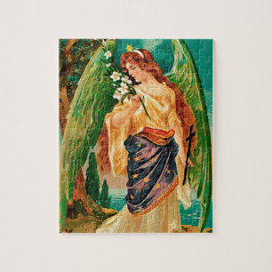 Angel met een bloemetaftakking legpuzzel