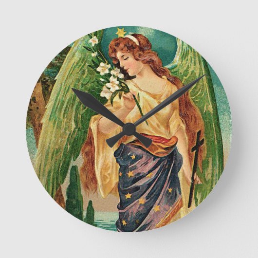 Angel met een bloemetaftakking ronde klok (Voorkant)