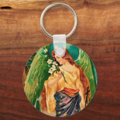 Angel met een bloemetaftakking sleutelhanger (Voorkant)