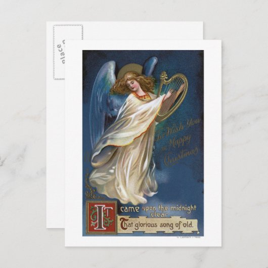 Angel met een Harp Briefkaart (Voorkant / Achterkant)