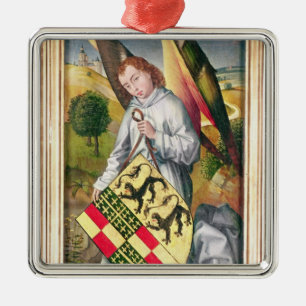 Angel met een schild met twee luipaarden metalen ornament