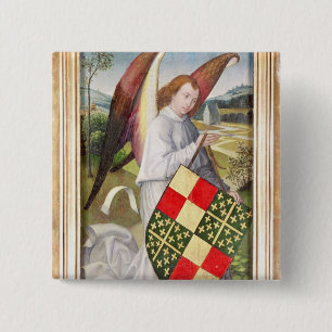 Angel met een schild vierkante button 5,1 cm