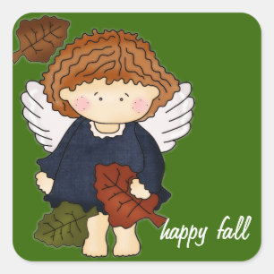 Angel met Falling Leaves Happy Herfst Vierkante Sticker