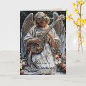 Angel met gitaar Kerst Kaart (Gele Bloem)