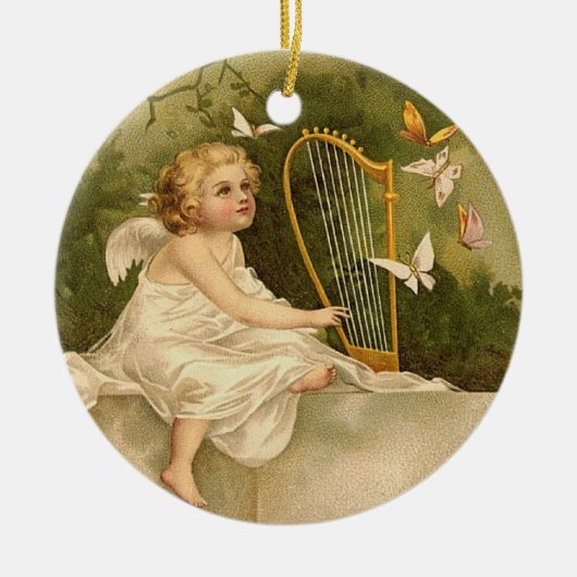 Angel met Harp en Butterflies Keramisch Ornament (Voorkant)