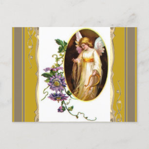 Angel met Harp en Clematis Flowers Briefkaart