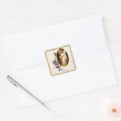 Angel met Harp en Clematis Flowers Vierkante Sticker (Envelop)