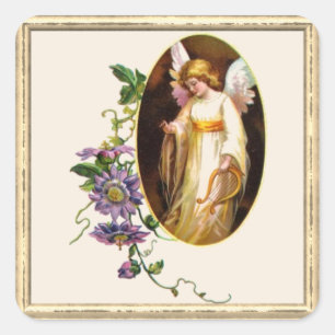 Angel met Harp en Clematis Flowers Vierkante Sticker