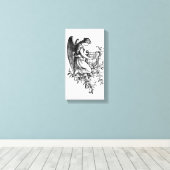 Angel met Harp en Flora Canvas Afdruk (Insitu (Houten vloer))