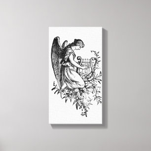 Angel met Harp en Flora Canvas Afdruk