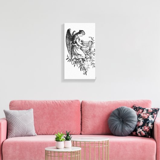 Angel met Harp en Flora Canvas Afdruk (Insitu (Woonkamer))