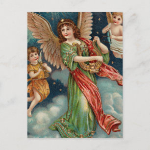  Angel met Harp en twee Cherubs Briefkaart