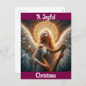 Angel met harp kerst Briefkaart (Voorkant / Achterkant)