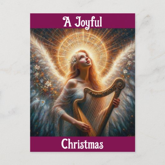 Angel met harp kerst Briefkaart (Voorkant)